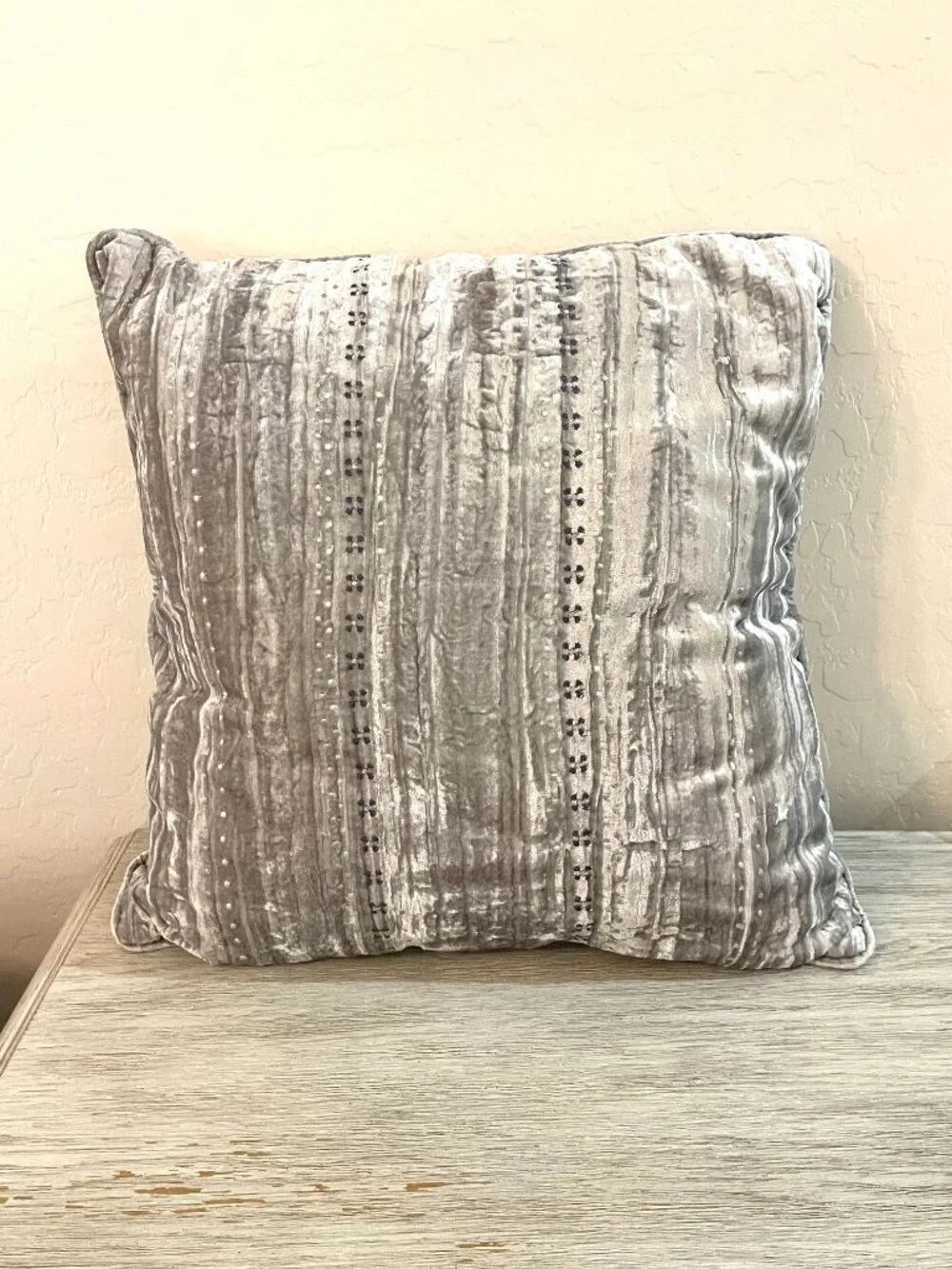 Silver Gray Stitched Crushed Velvet Pillow Square